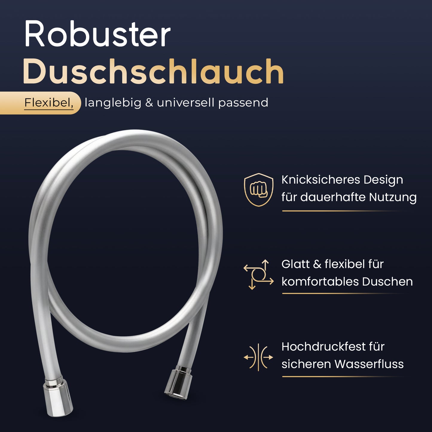Duschschlauch Silber Matt in Länge: 60cm - 250cm