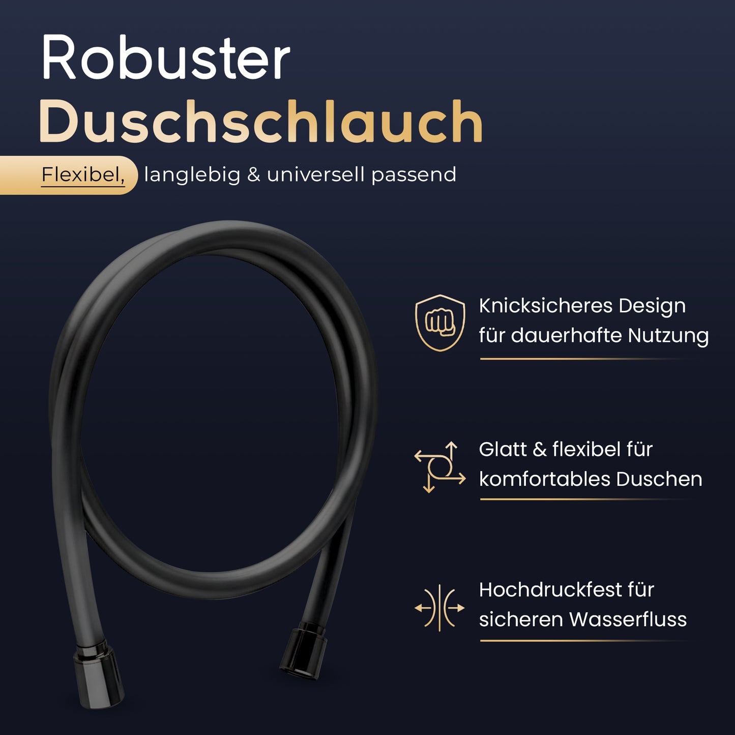Duschschlauch Schwarz Matt in Länge: 60cm - 250cm