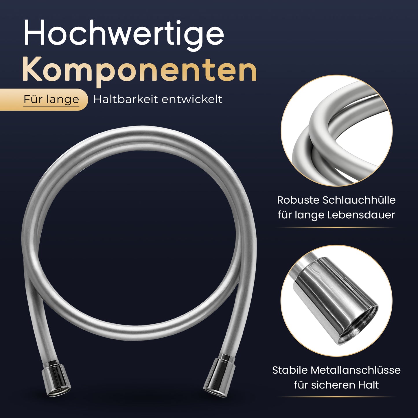 Duschschlauch Silber Matt in Länge: 60cm - 250cm