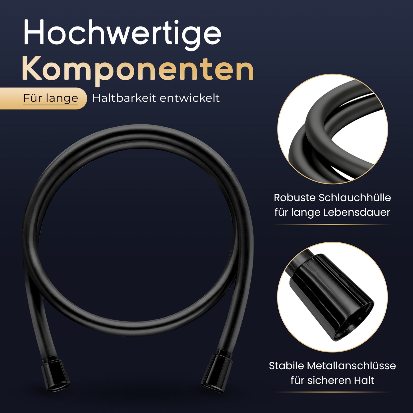 Duschschlauch Schwarz Matt in Länge: 60cm - 250cm