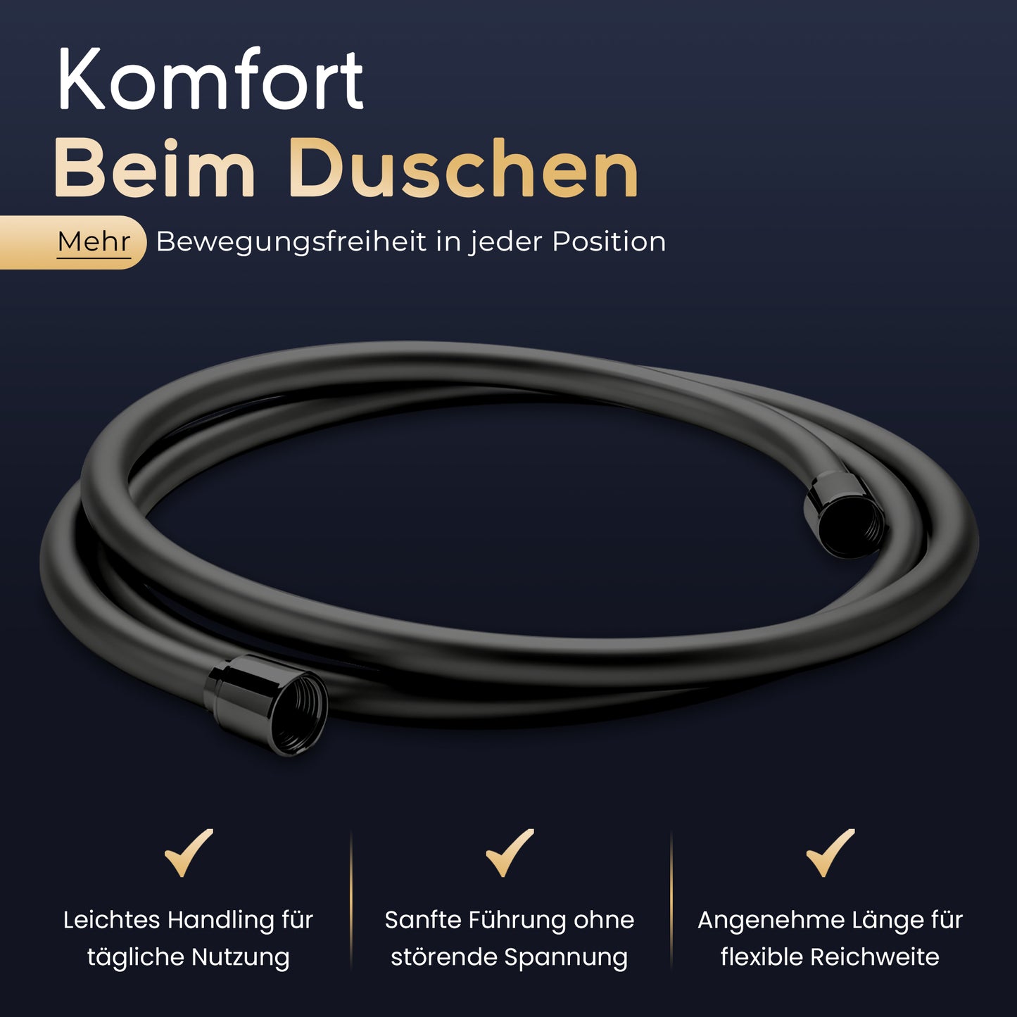 Duschschlauch Schwarz Matt in Länge: 60cm - 250cm