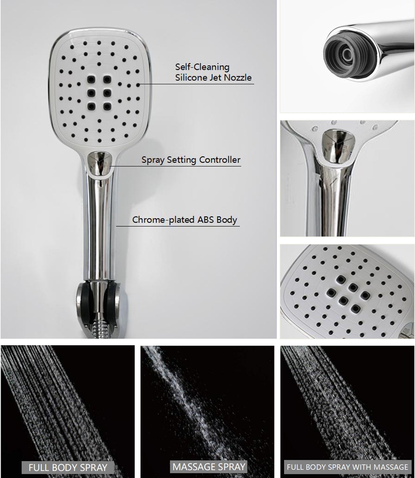 3 Option Select Handbrause Eckig Chrome