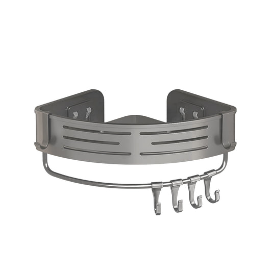 Premium Duschablage ohne Bohren – Designer Badregal Aluminium rostfrei mit Haken